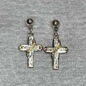 Montana Silversmith Silver silver cross post dangle earrings wrapped gold roses